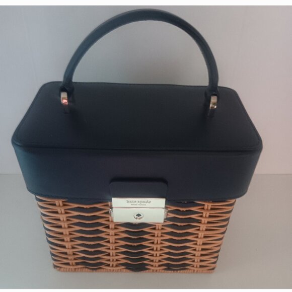 KATE SPADE NEW YORK VOYAGE WICKER TOP HANDLE BAG BLAZER BLUE ITALIAN LEATHER - Picture 2 of 10